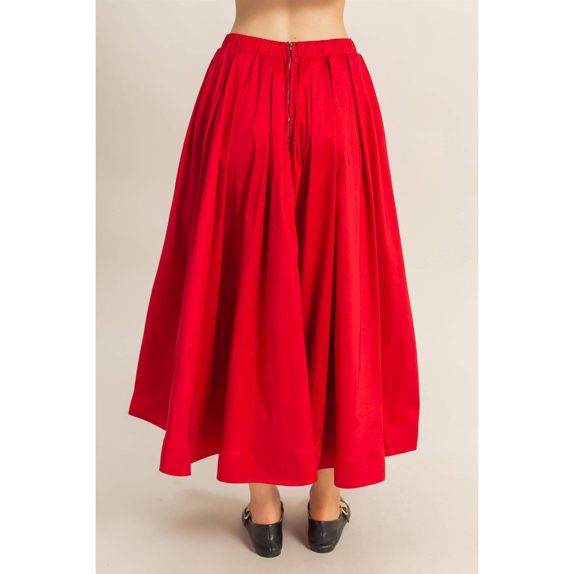 Classic Pleated A-Line Midi Full Skirt - The Ruffled Bull Boutique