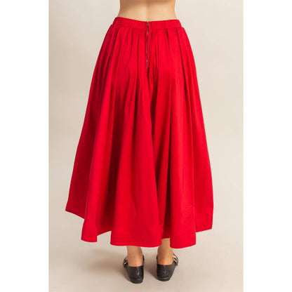 Classic Pleated A-Line Midi Full Skirt - The Ruffled Bull Boutique