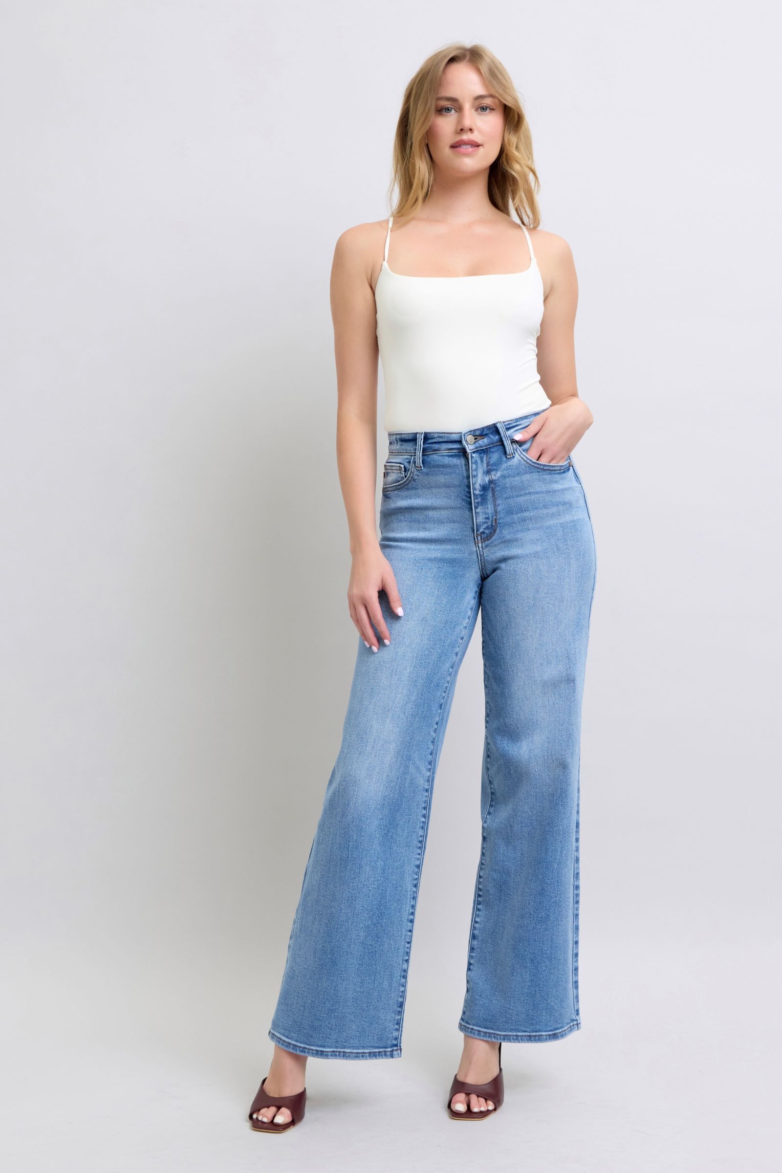 Judy Blue Full Size Wide Leg Jeans with Pockets - The Ruffled Bull Boutique