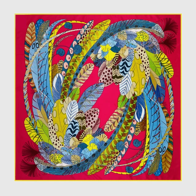 Indian Feather100% Twill Silk Scarf - The Ruffled Bull Boutique