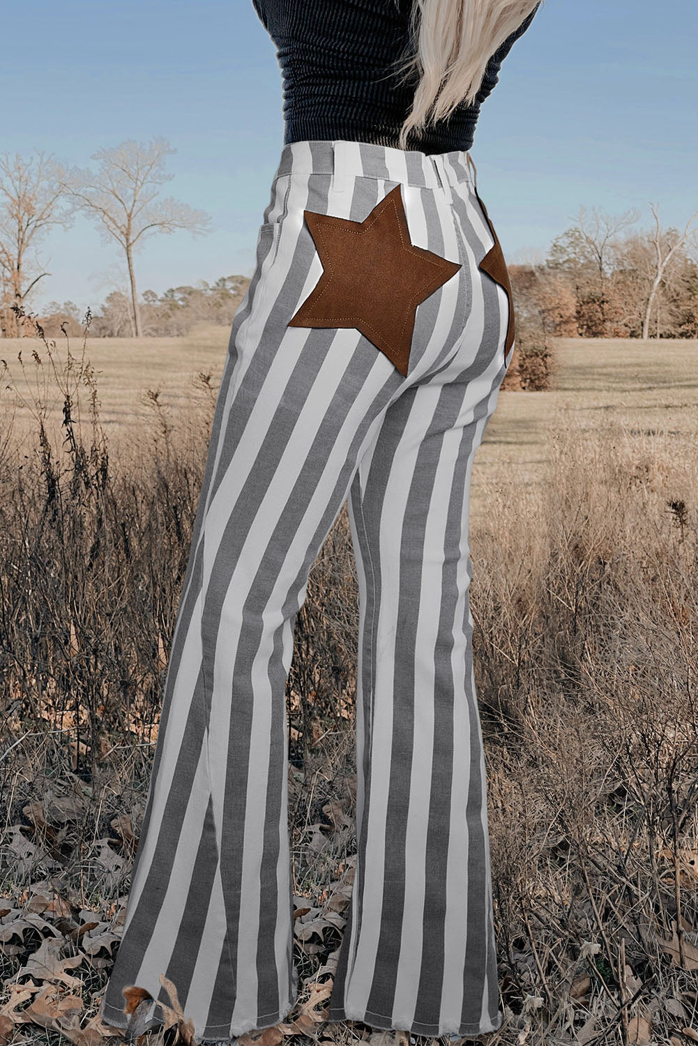 Stripe Star Embellished Western Flare Jeans - The Ruffled Bull Boutique