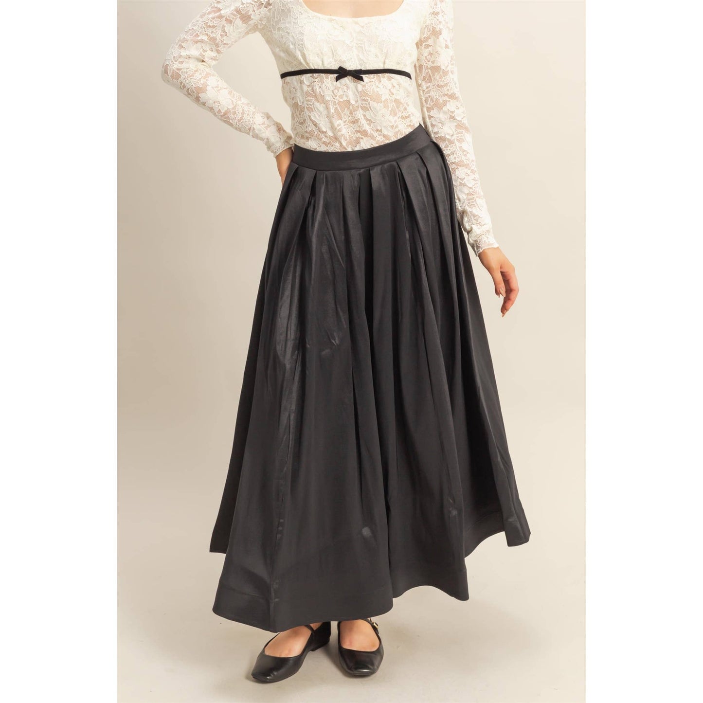 Classic Pleated A-Line Midi Full Skirt - The Ruffled Bull Boutique