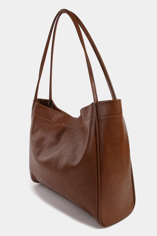 Fame Faux Leather Tote Bag - The Ruffled Bull Boutique