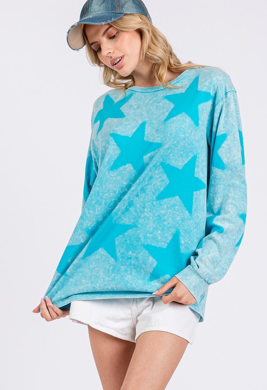 SAGE + FIG Mineral Wash Star Pattern T-Shirt - The Ruffled Bull Boutique