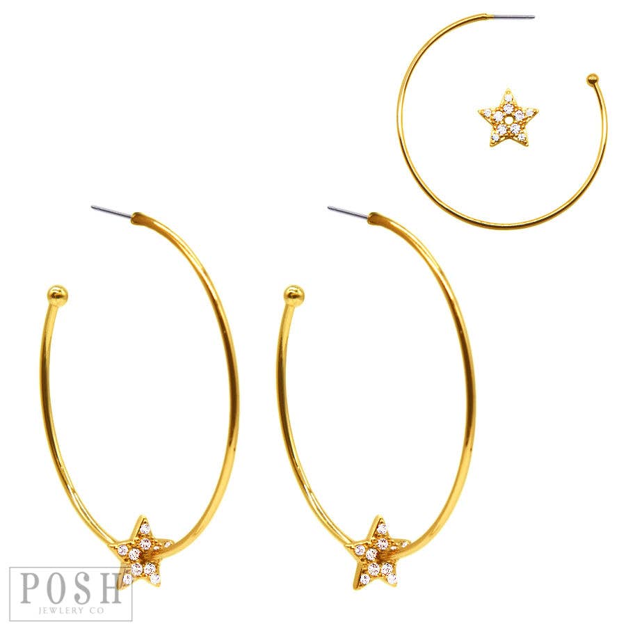 Hoop Earring With Sliding Cz Star: S - The Ruffled Bull Boutique