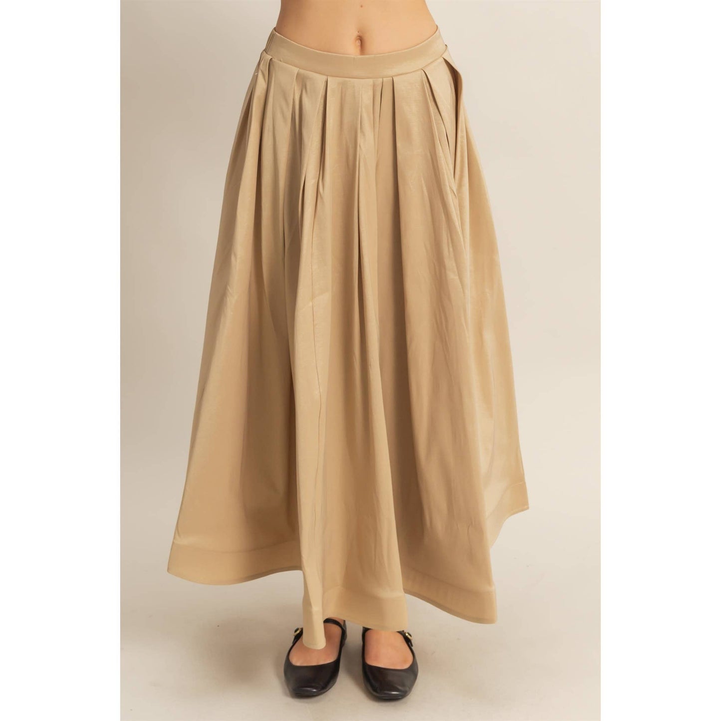 Classic Pleated A-Line Midi Full Skirt - The Ruffled Bull Boutique