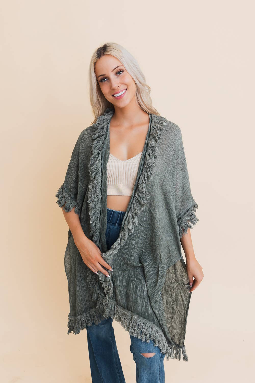 Sunbleached Fringe Ruffle Kimono - The Ruffled Bull Boutique