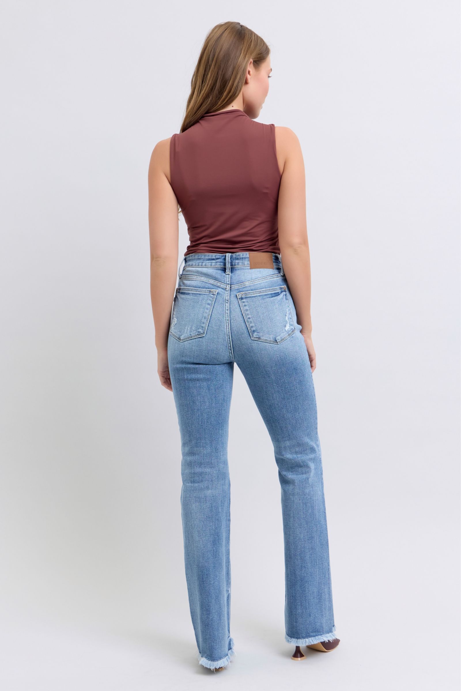 Judy Blue Full Size Raw Hem High Rise Bootcut Jeans - The Ruffled Bull Boutique