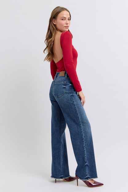 Judy Blue Full Size Raw Hem Mid Rise Jeans - The Ruffled Bull Boutique