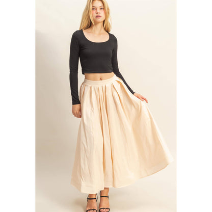 Classic Pleated A-Line Midi Full Skirt - The Ruffled Bull Boutique