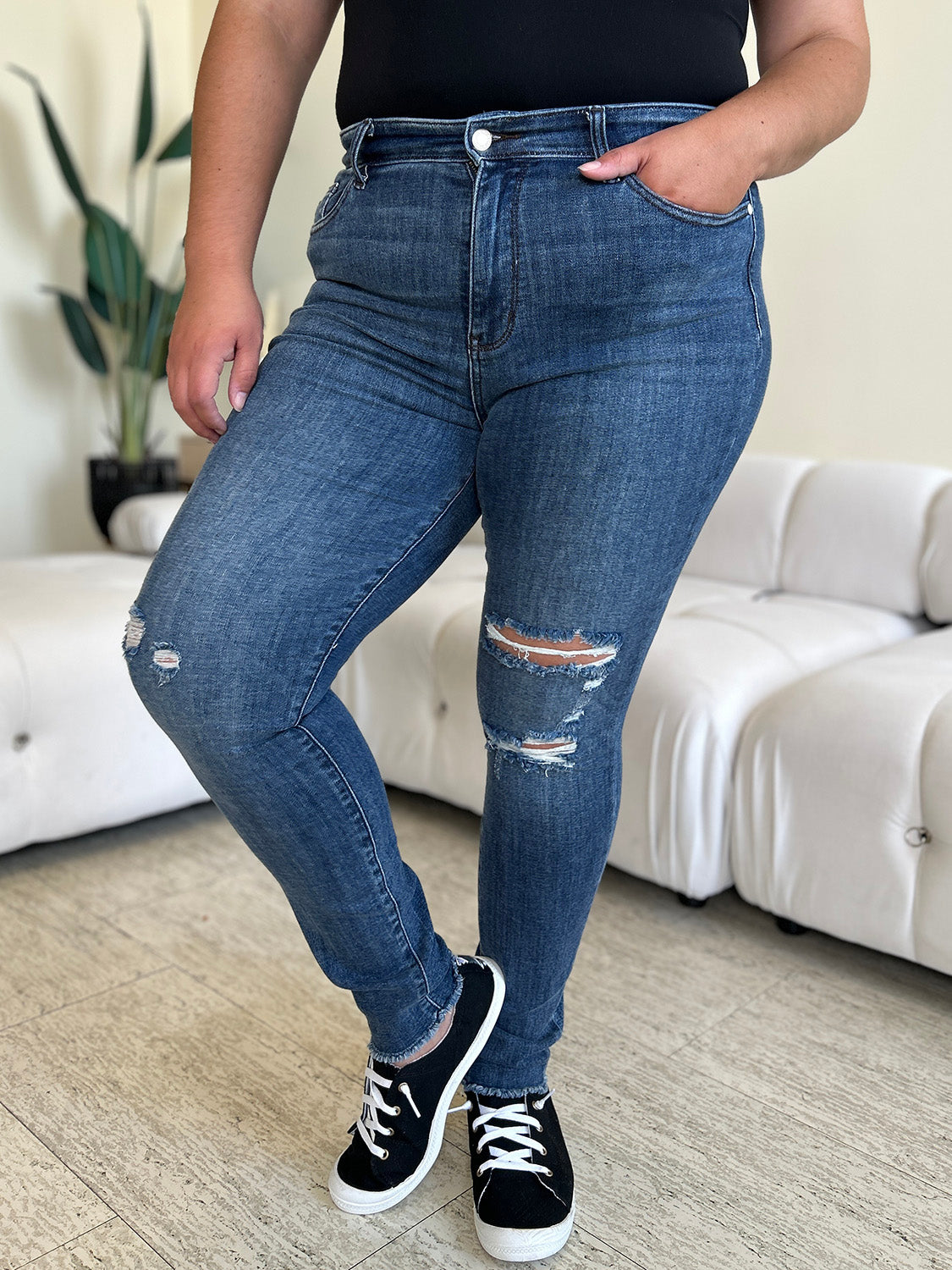 Judy Blue Full Size  High Waist Distressed Skinny Jeans - The Ruffled Bull Boutique