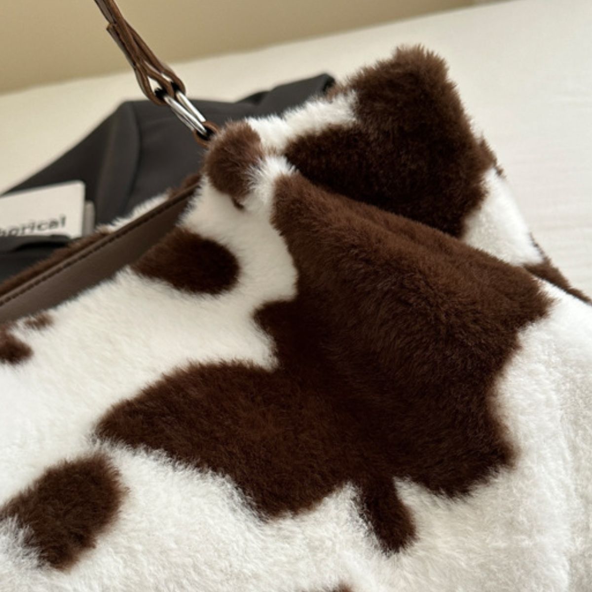 Cow Print Furry Tote Bag - The Ruffled Bull Boutique