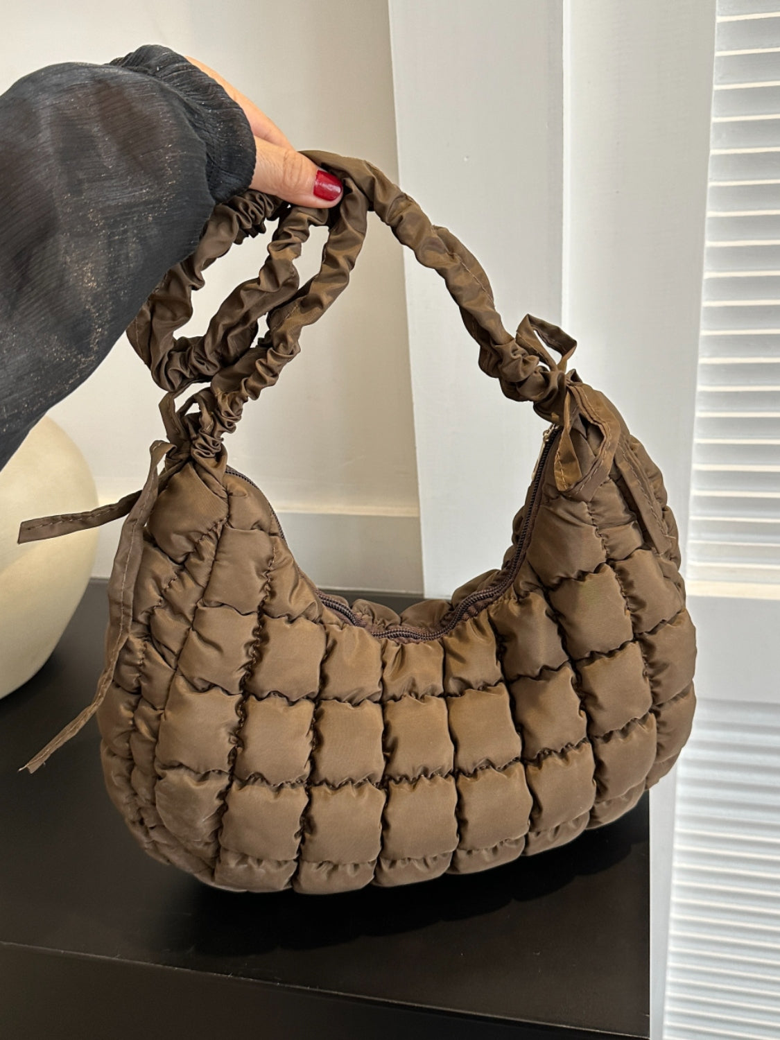 Bubble Texture Ruched Strap Quilted Shoulder Bag - The Ruffled Bull Boutique