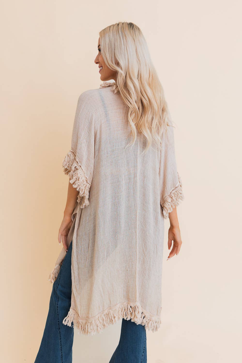 Sunbleached Fringe Ruffle Kimono - The Ruffled Bull Boutique