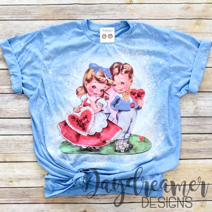 Vintage Valentine Couple Bleached Tee: 2XL - The Ruffled Bull Boutique