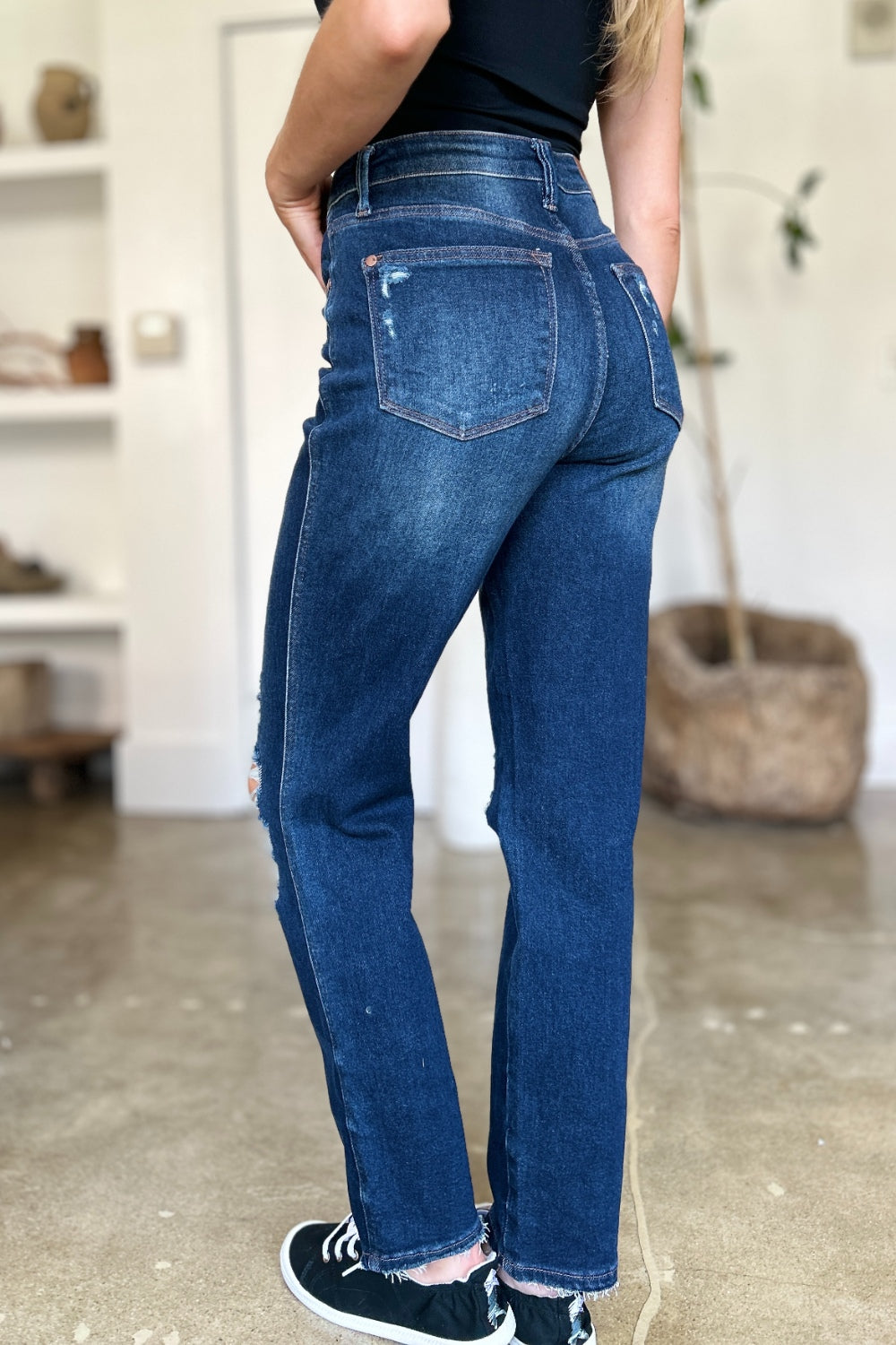 Judy Blue Full Size High Waist Rigid Magic Heavy Destroy Straight Jeans - The Ruffled Bull Boutique