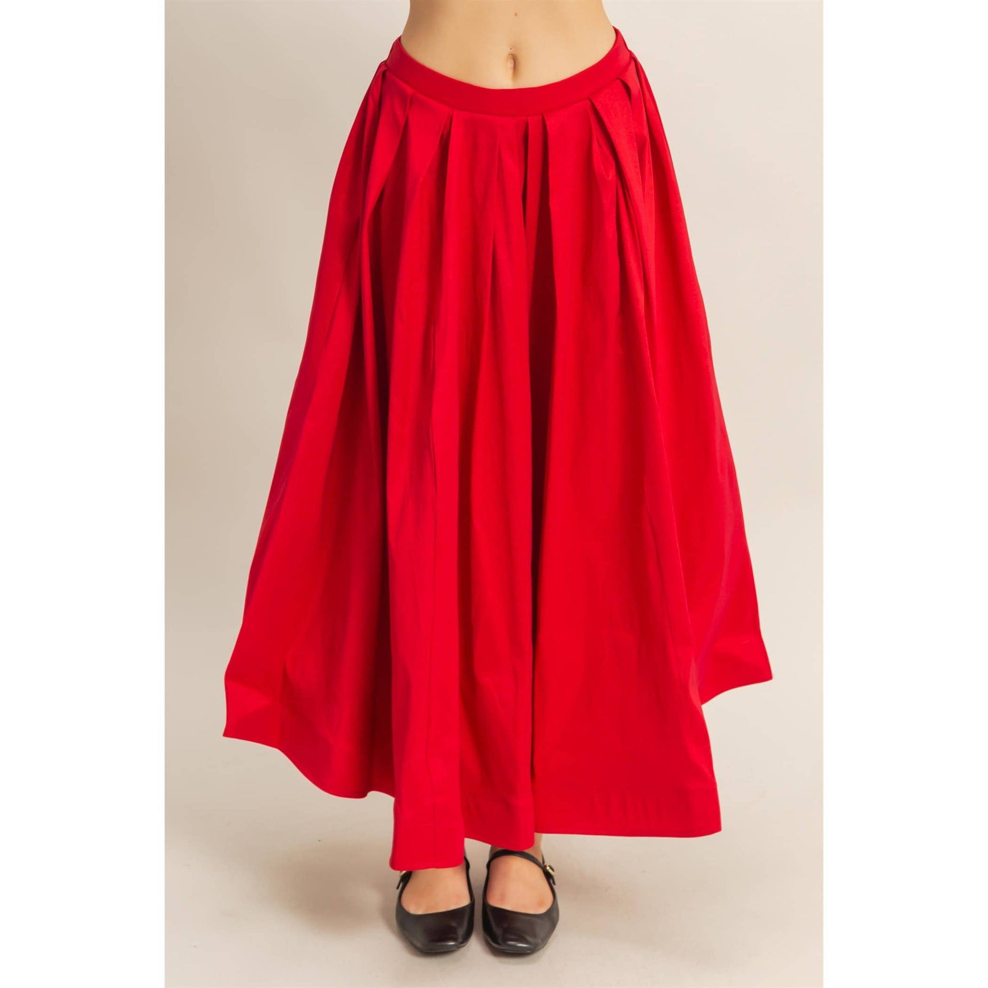 Classic Pleated A-Line Midi Full Skirt - The Ruffled Bull Boutique