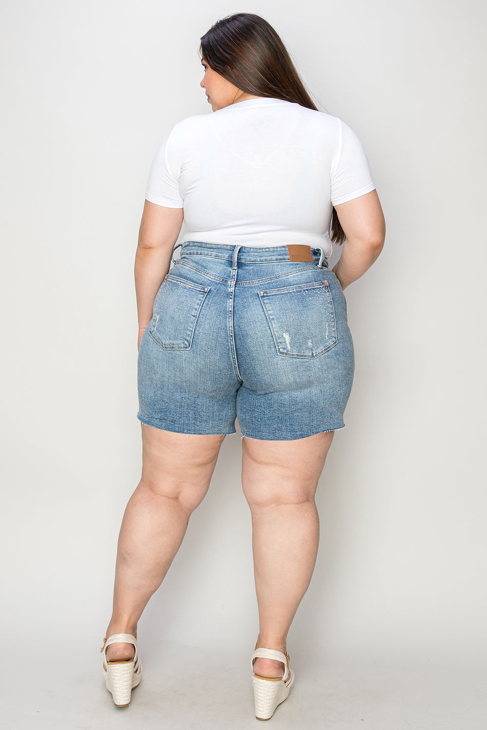 Judy Blue Full Size High Waist Rhinestone Decor Denim Shorts - The Ruffled Bull Boutique