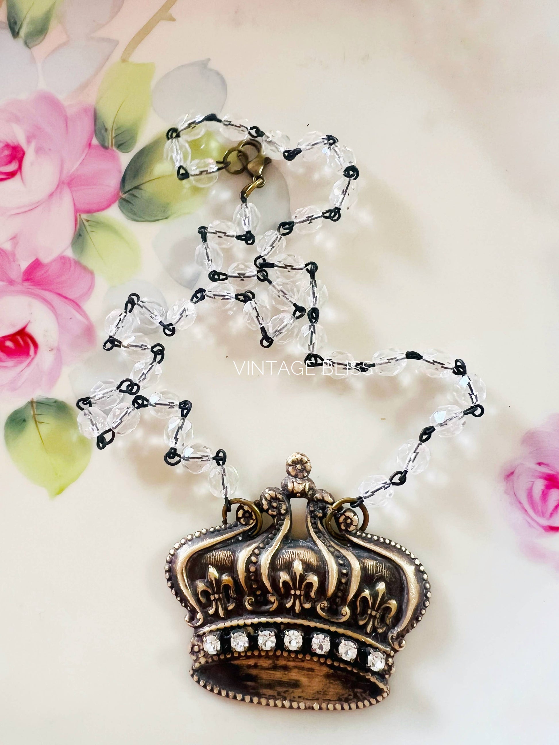She Wears A Crown Necklace Beaded Chain - The Ruffled Bull Boutique