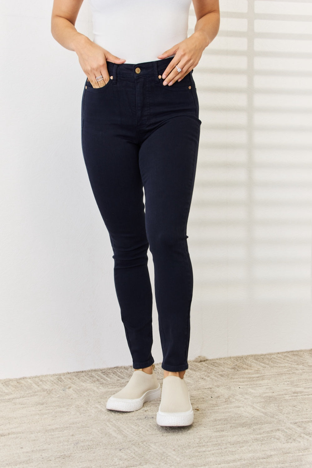 Judy Blue Full Size Garment Dyed Tummy Control Skinny Jeans - The Ruffled Bull Boutique