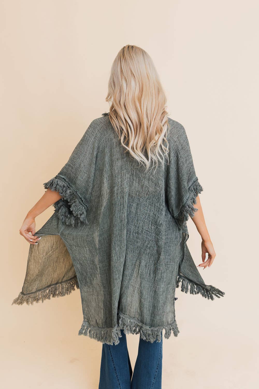 Sunbleached Fringe Ruffle Kimono - The Ruffled Bull Boutique