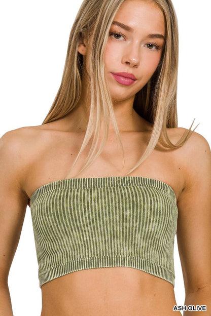 Washed Ribbed Seamless Tube Top - The Ruffled Bull Boutique