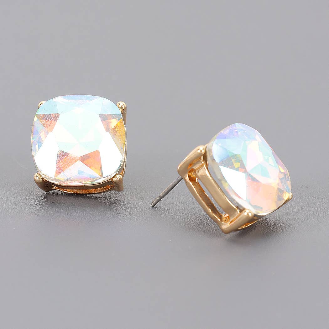 Square Crystal Stud Earrings - The Ruffled Bull Boutique