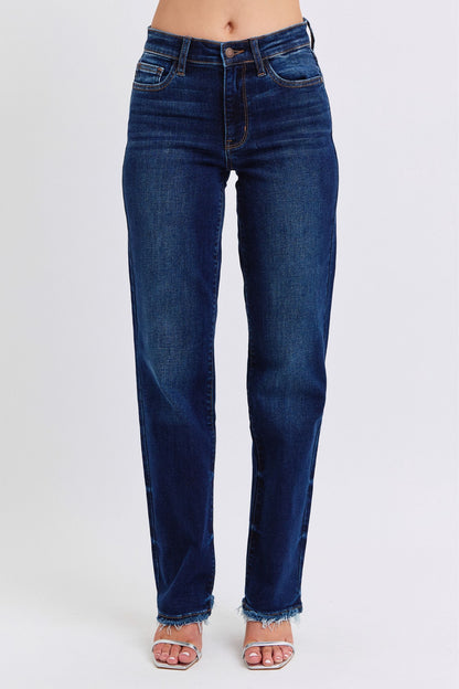 Judy Blue Full Size Raw Hem Straight Leg Jeans - The Ruffled Bull Boutique