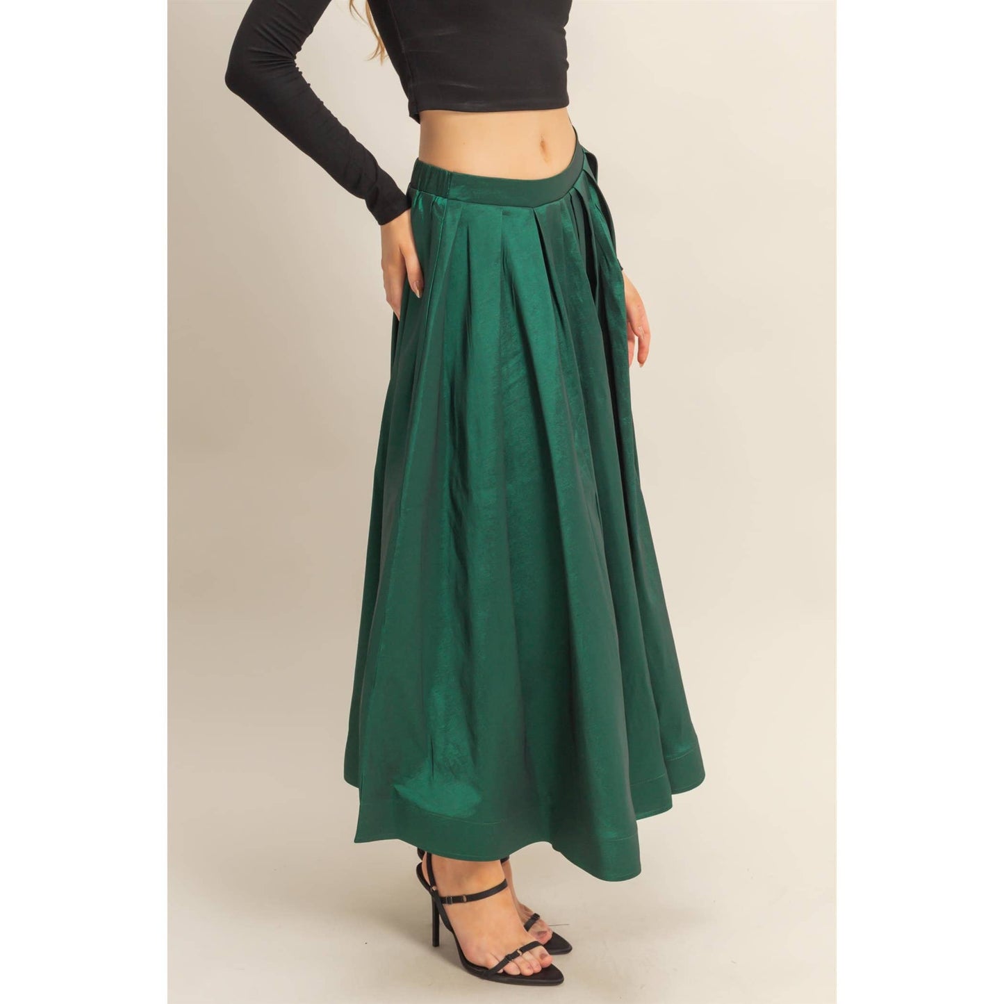 Classic Pleated A-Line Midi Full Skirt - The Ruffled Bull Boutique