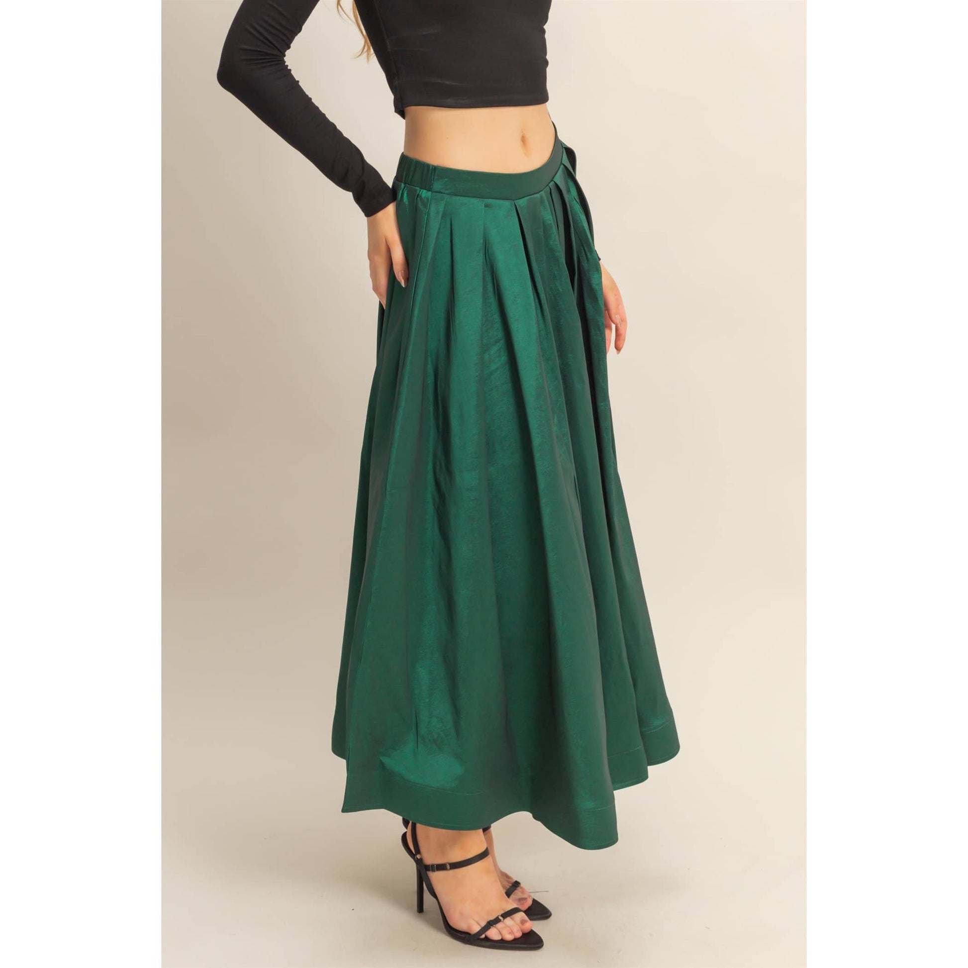 Classic Pleated A-Line Midi Full Skirt - The Ruffled Bull Boutique