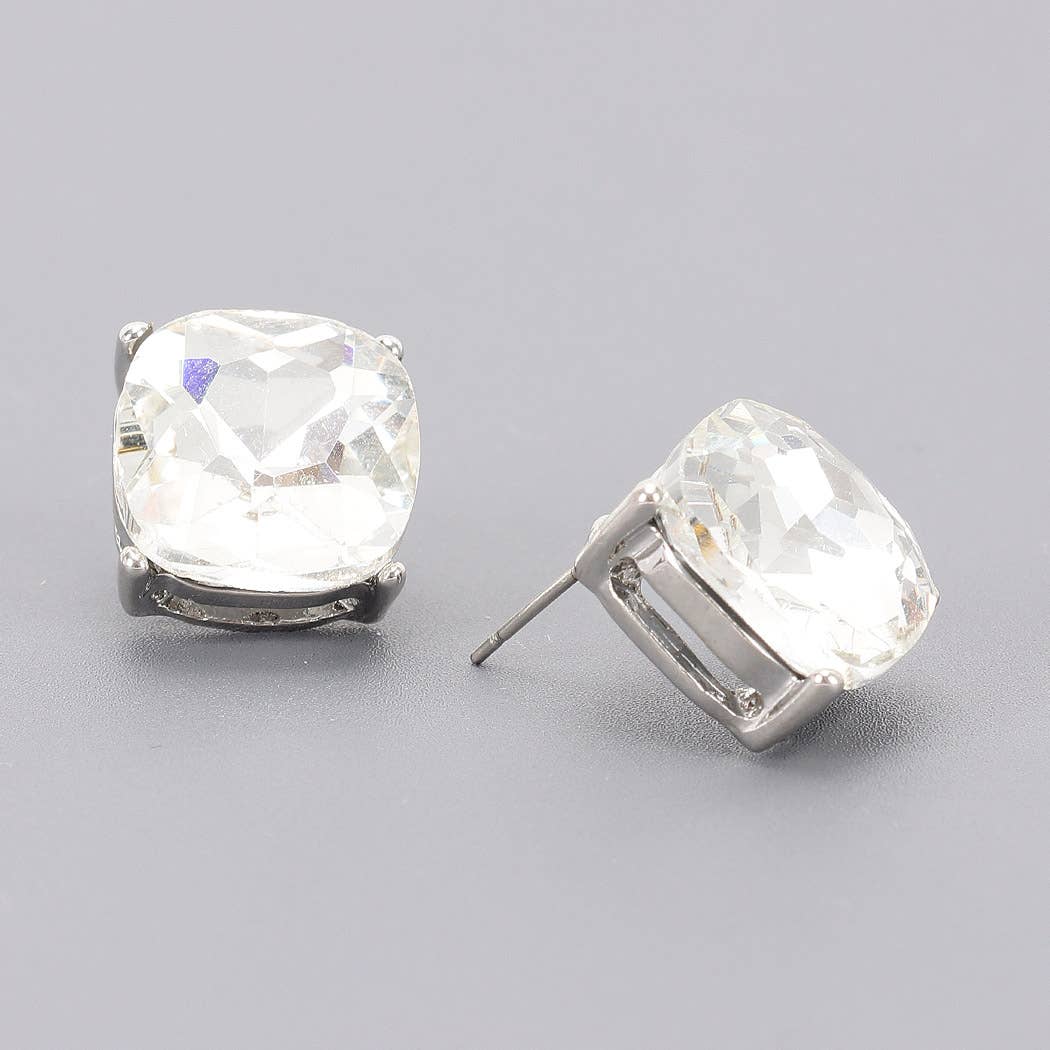 Square Crystal Stud Earrings - The Ruffled Bull Boutique