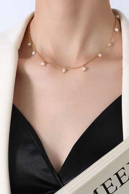 18K Gold-Plated Titanium Steel Pearl Necklace - The Ruffled Bull Boutique