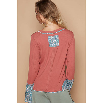 V-neck long sleeve floral print number patch top SALE - The Ruffled Bull Boutique