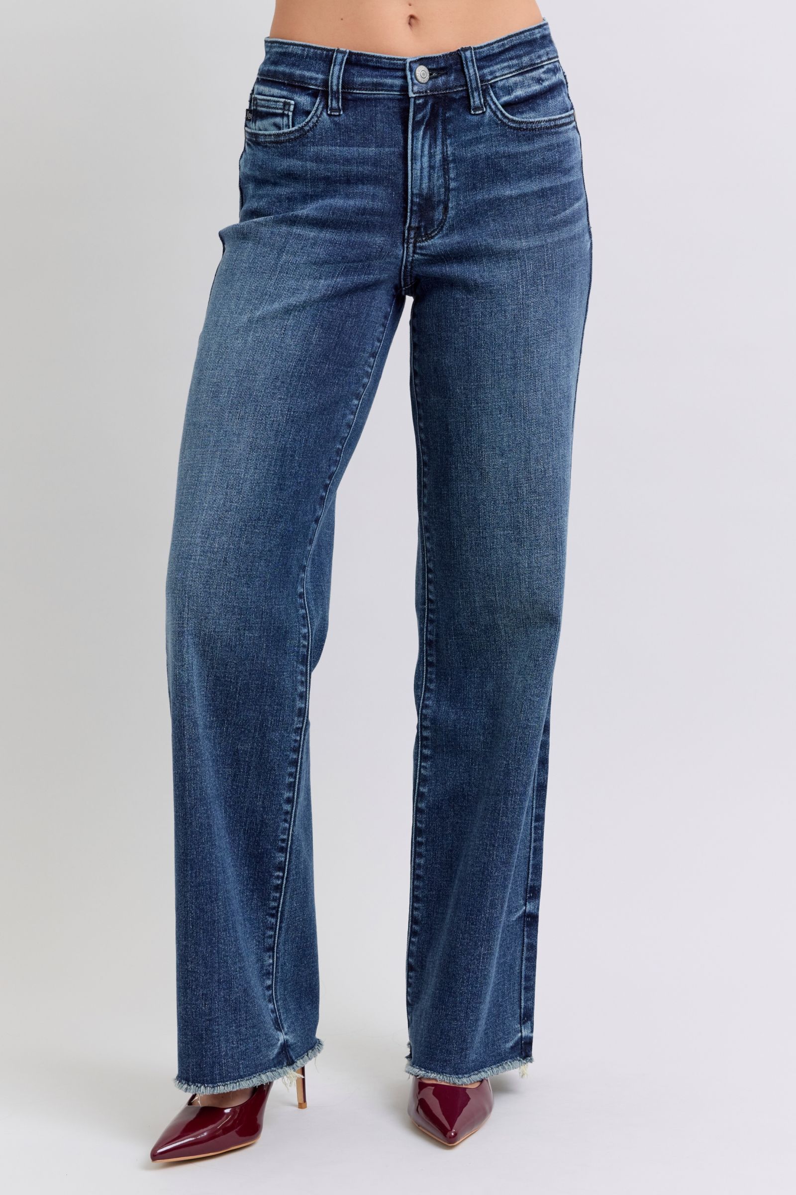 Judy Blue Full Size Raw Hem Mid Rise Jeans - The Ruffled Bull Boutique