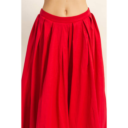 Classic Pleated A-Line Midi Full Skirt - The Ruffled Bull Boutique