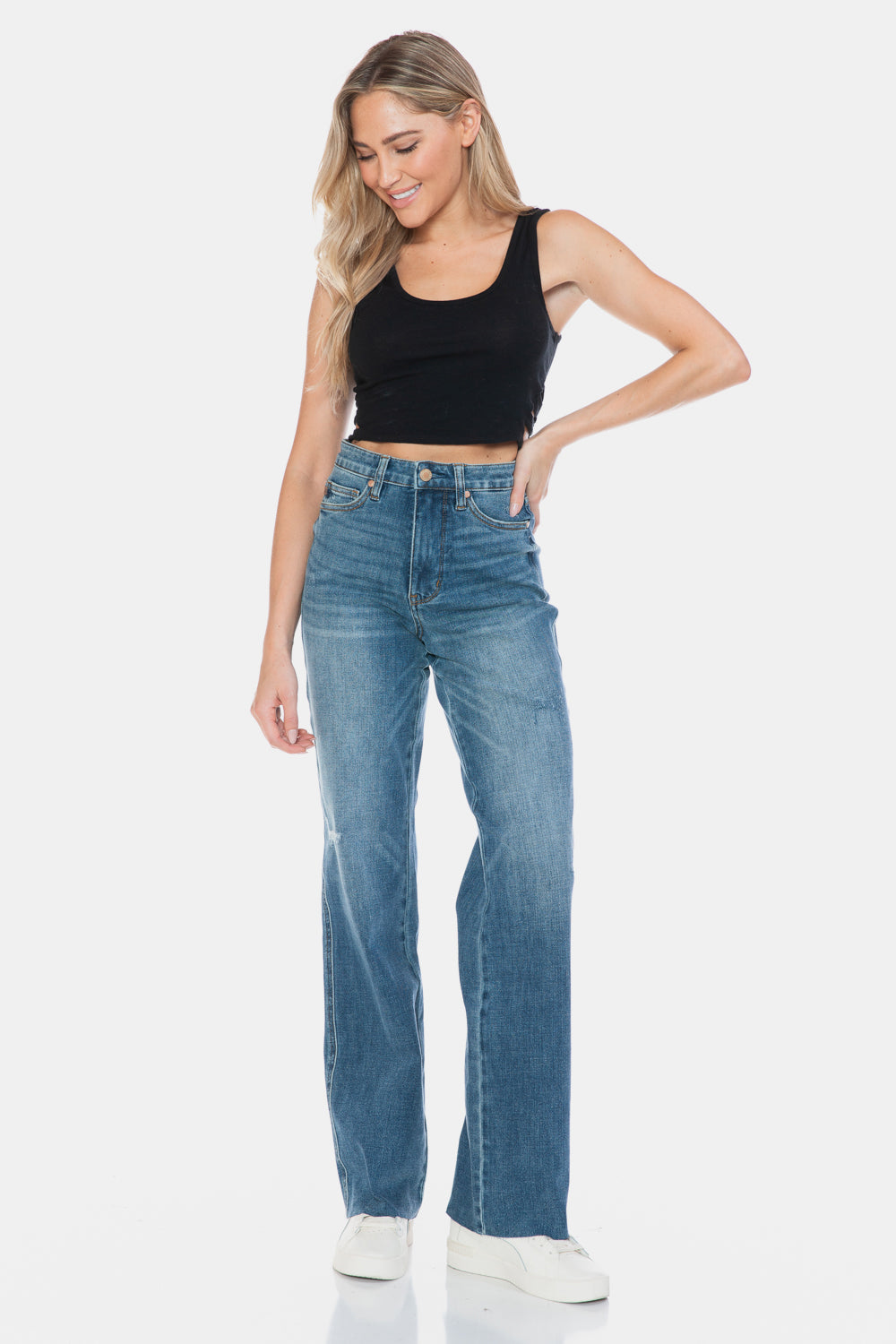 Judy Blue Full Size Tummy Control Cut Raw Hem Straight Jeans - The Ruffled Bull Boutique