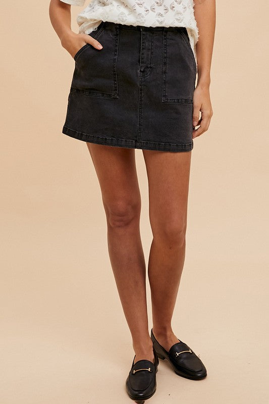 Annie Wear Cargo Denim Mini Skirt - The Ruffled Bull Boutique