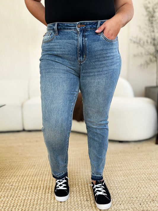 Judy Blue Full Size Mid Rise Rigid Magic Release Hem Jeans - The Ruffled Bull Boutique