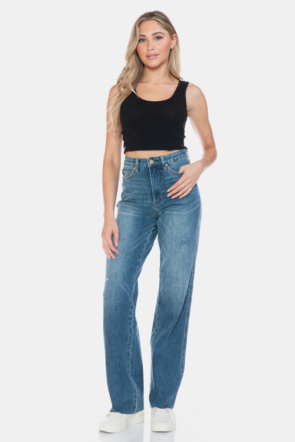 Judy Blue Full Size Tummy Control Cut Raw Hem Straight Jeans - The Ruffled Bull Boutique