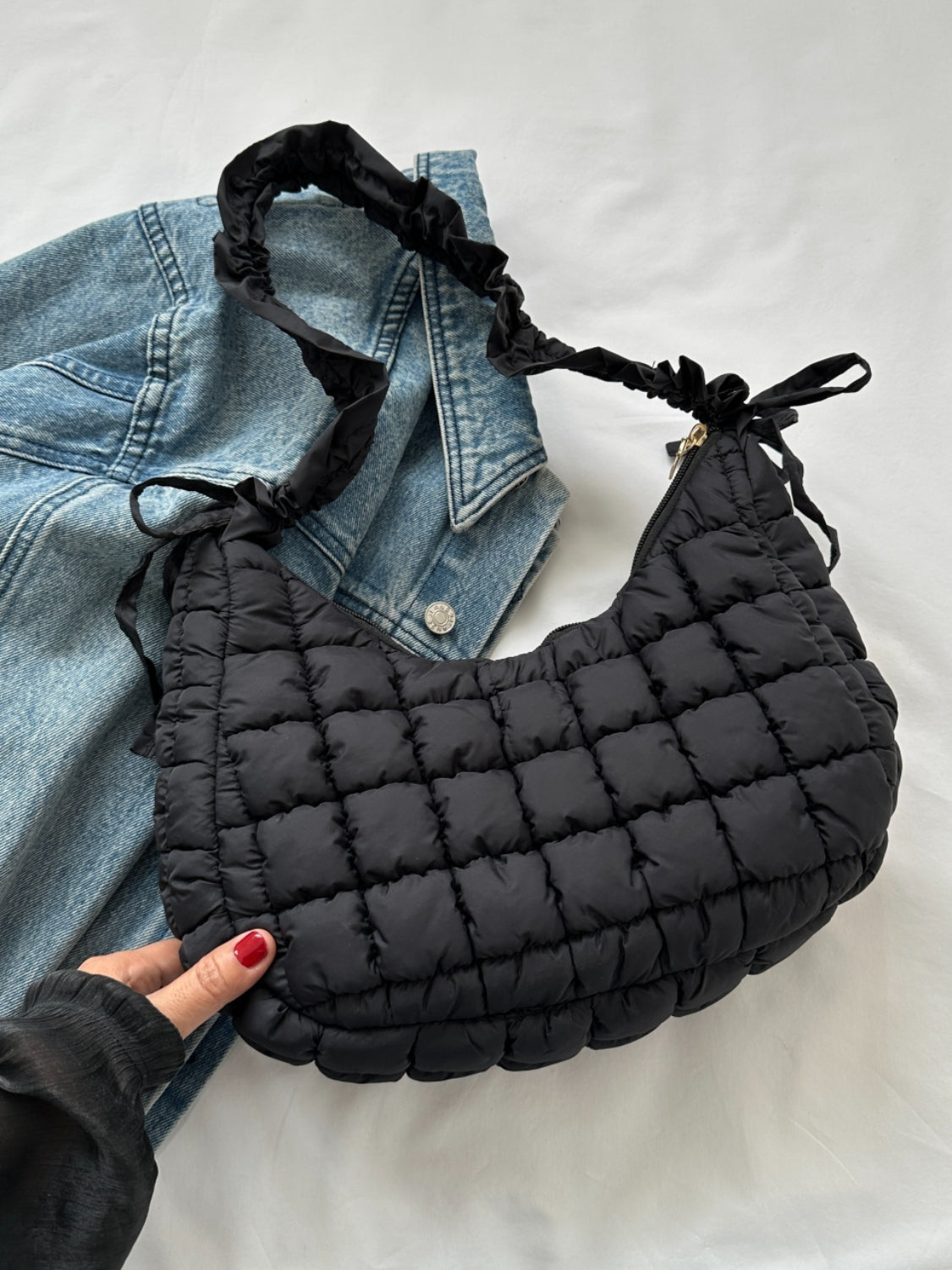 Bubble Texture Ruched Strap Quilted Shoulder Bag - The Ruffled Bull Boutique