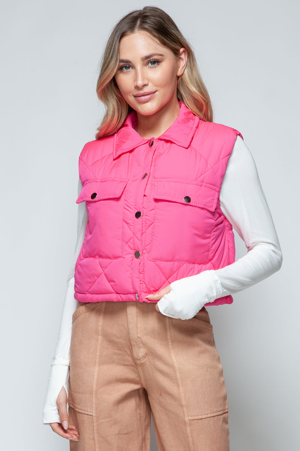 Snobbish Snap Down Quilted Crop Vest - The Ruffled Bull Boutique