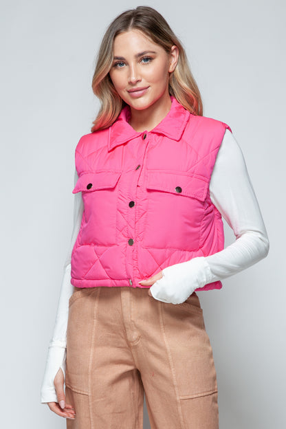 Snobbish Snap Down Quilted Crop Vest - The Ruffled Bull Boutique