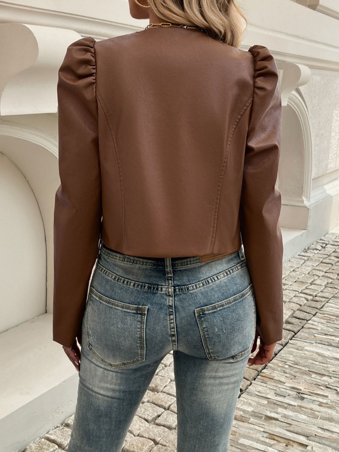 Devine Open Front Puff Sleeve Jacket