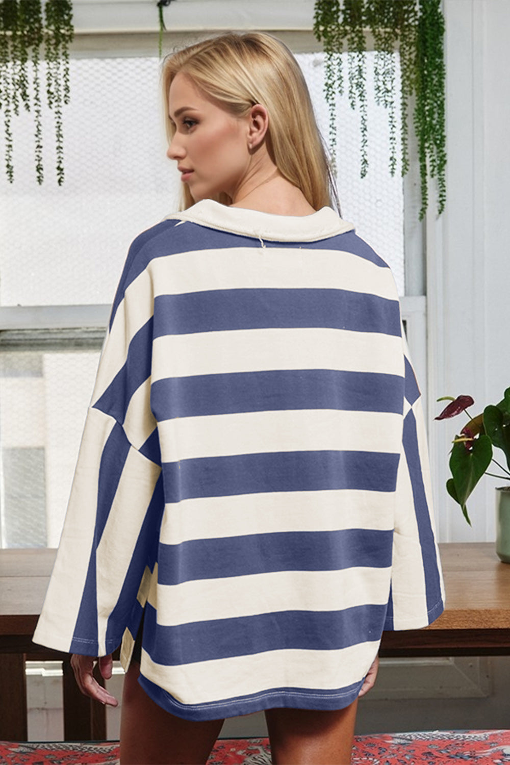 Oh Striped Johnny Collar Long Sleeve T-Shirt - The Ruffled Bull Boutique