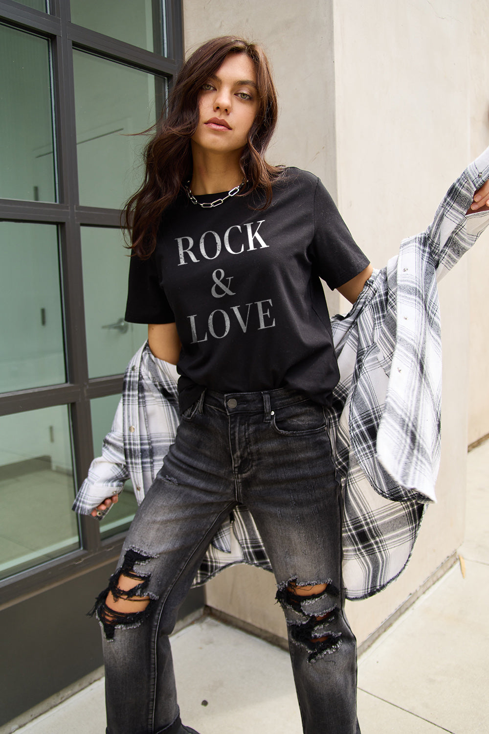 Simply Love Full Size ROCK ＆ LOVE Short Sleeve T-Shirt - The Ruffled Bull Boutique