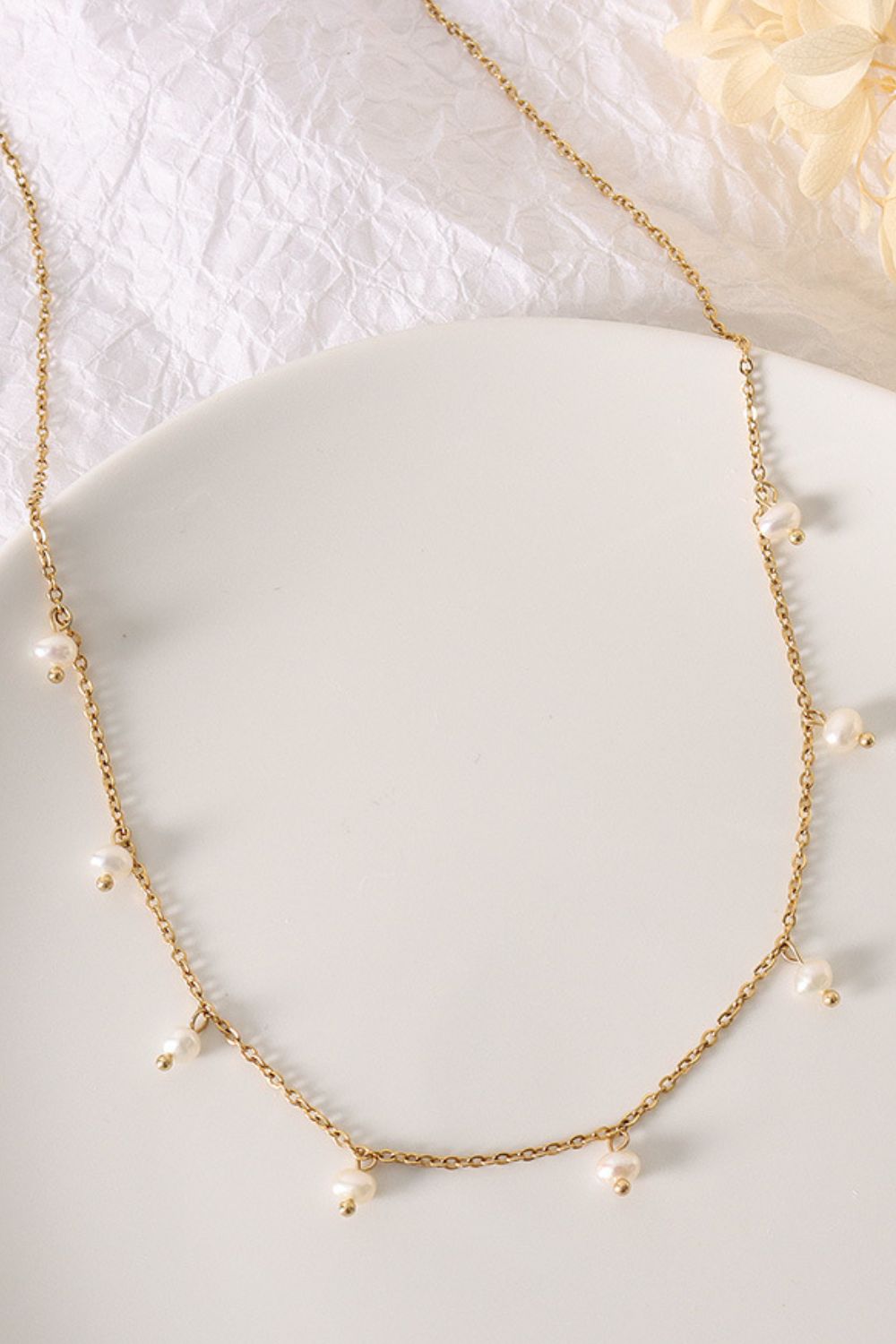 18K Gold-Plated Titanium Steel Pearl Necklace - The Ruffled Bull Boutique