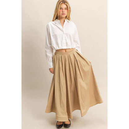 Classic Pleated A-Line Midi Full Skirt - The Ruffled Bull Boutique