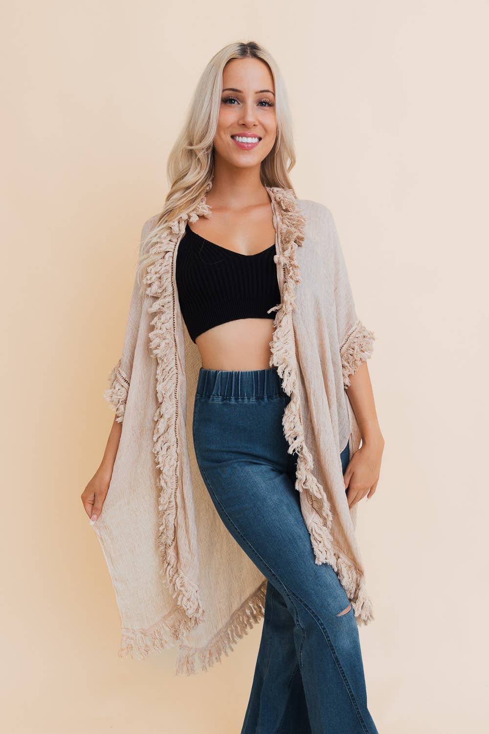 Sunbleached Fringe Ruffle Kimono - The Ruffled Bull Boutique