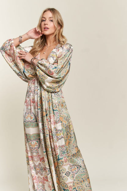 ADORA Printed V-Neck Batwing Sleeve Dress - The Ruffled Bull Boutique