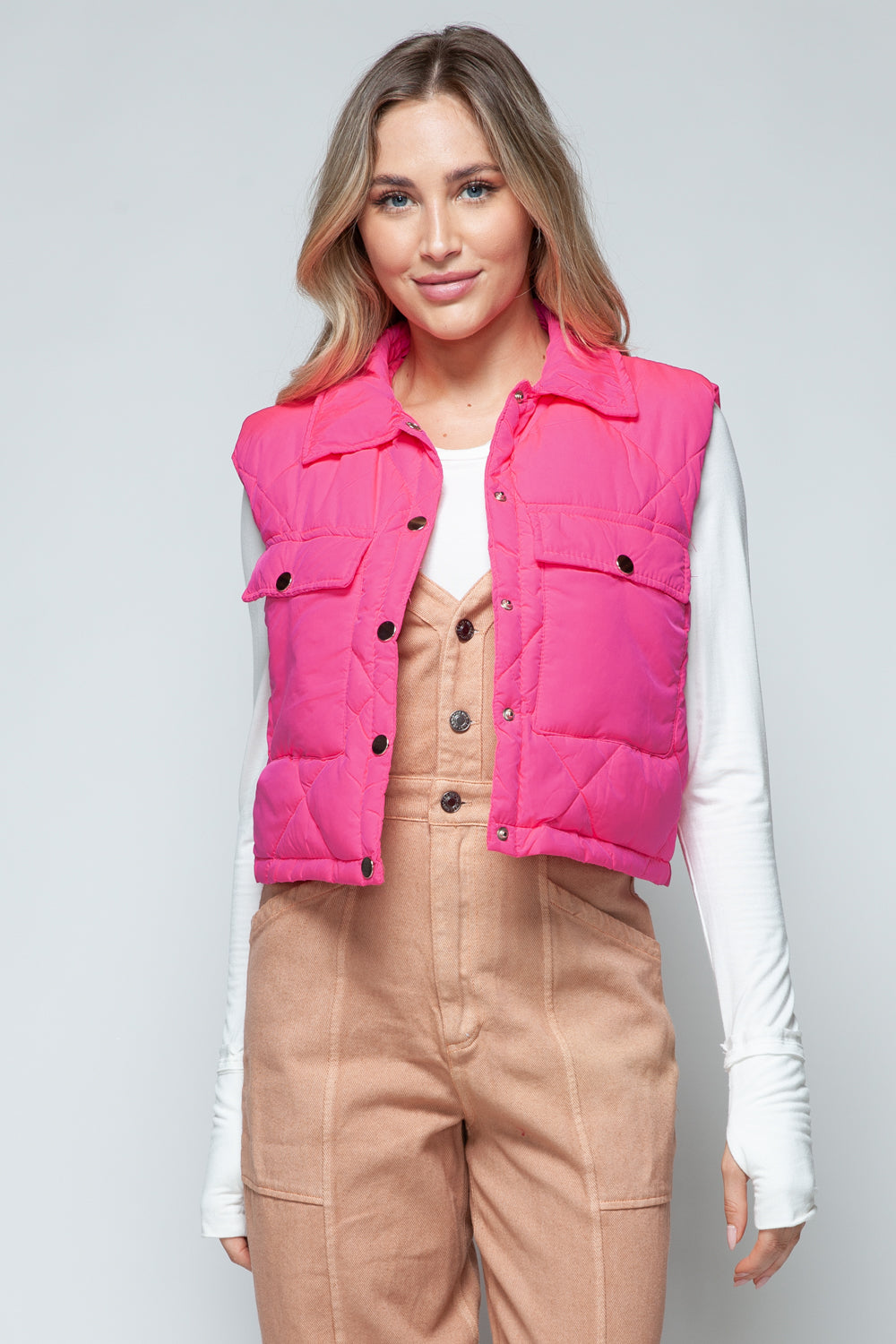 Snobbish Snap Down Quilted Crop Vest - The Ruffled Bull Boutique